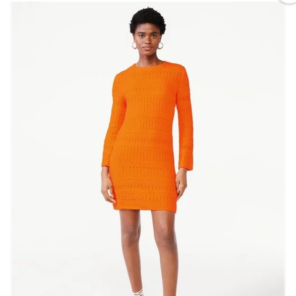 Crochet Orange Dress by Scoop Long Sleeve Size XS